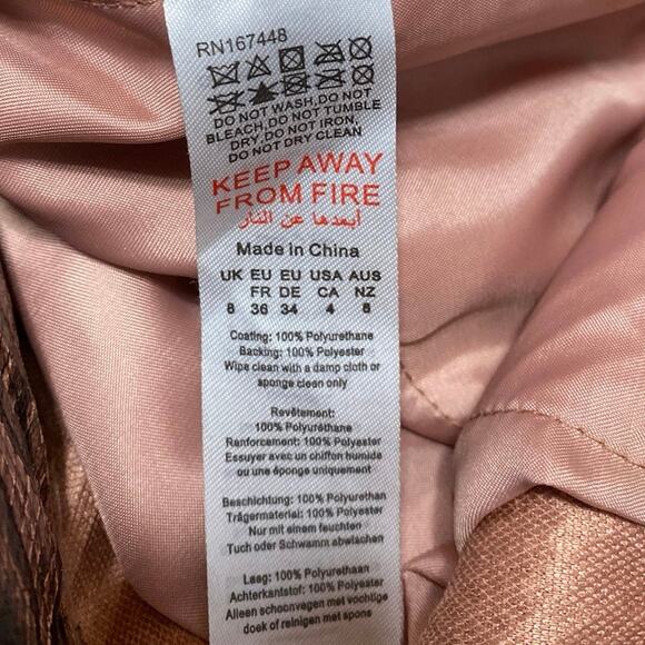 PrettyLittleThing Brown Snakeskin Leather Straight High Waisted Trousers Pants 4 - Picture 6 of 6